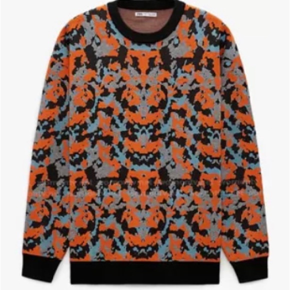 Men’s Zara Abstract Soft Jacquard Crewneck Fall Sweater Size Small - Picture 2 of 5